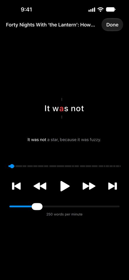 Focus mode showing one word at a time