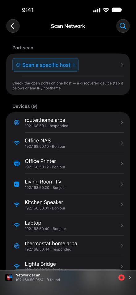 Devices found on a home network