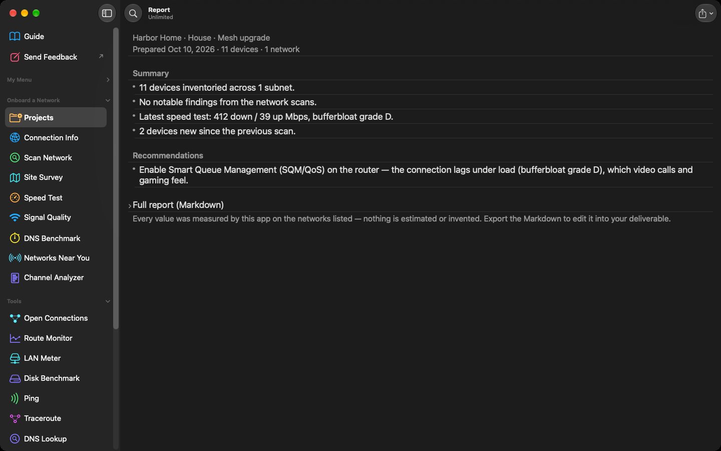 Report draft with findings and a recommendation