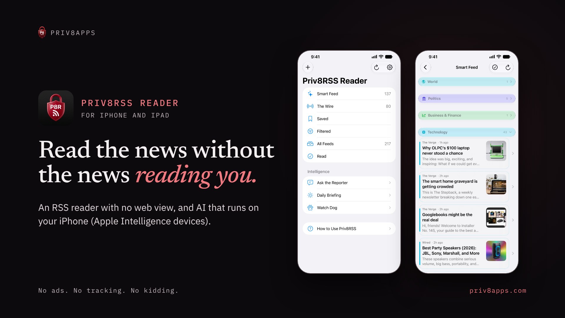 Priv8RSS Reader on iPhone